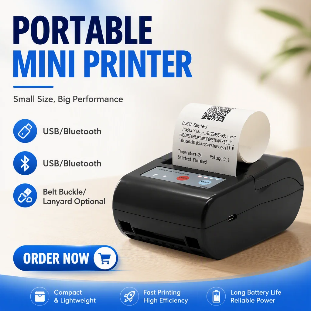 58mm Android IOS Wireless Bluetooth Mini Thermal Portable Receipt Printer with Rechargeable Battery for Cell Phone