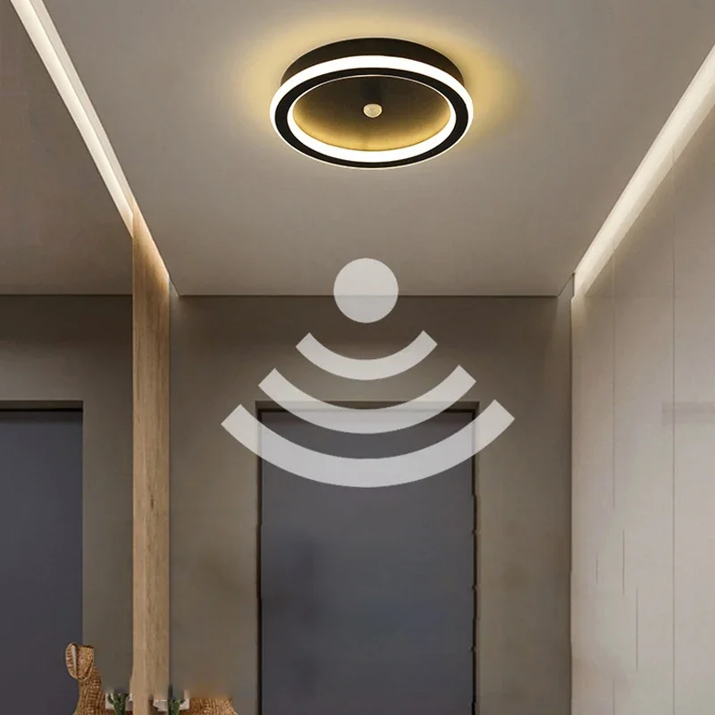 Indoor Human Induction LED Ceiling Lights Fixtures for Corridor Balcony Black PIR Motion Sensor LED Ceiling Lamps for Bedroom