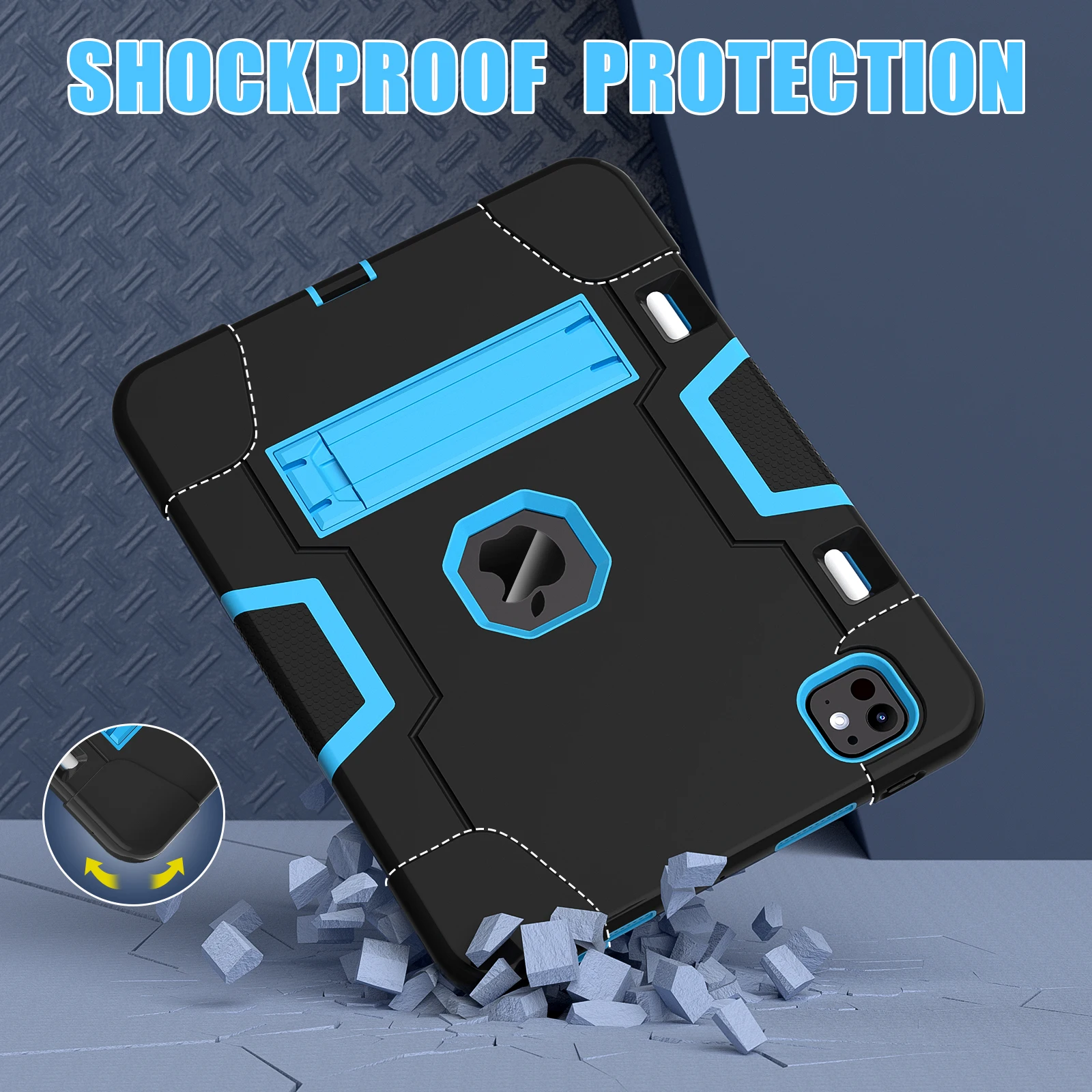Etui na tablet do iPada 2025 Pro Air Mini z podstawką, pokrowce na modele 4 5 6 7 8 9 10. generacji, 11. generacji, 10.2 11 10.9 12.9 13 cali, odporne na wstrząsy. — zdjęcie produktu 5