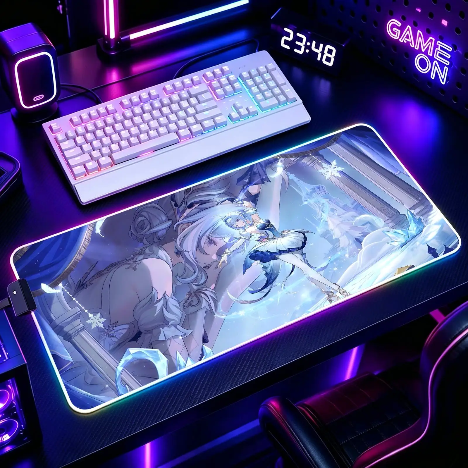 Mouse Pad RGB Color Changing Gaming Mouse Pad, Genshin Impact Odette Stitched Edges, XXL Large Keyboard Desk Mat
