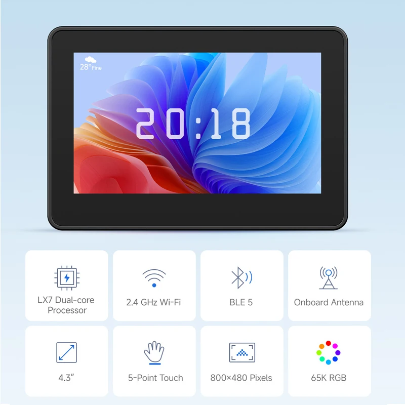 ESP32 S3 4.3 Inch LCD (B) 800x480 Captive Touch Screen Display LVGL Development Board WiFi BLE5 with Sensor CAN I2C RS485