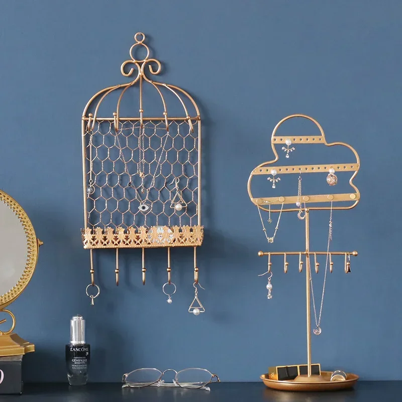 

Nordic Jewelry Display Stand Birdcage Wall Hanging Earrings Necklace Storage Rack Creative Desktop Cloud Girls Dresser Gift