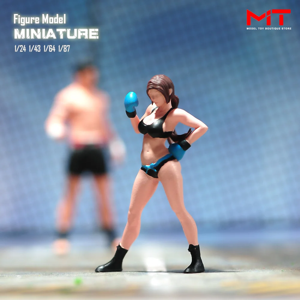 Miniatures Figures 1/87 1/64 1/43 1/24 Boxer Male Female Resin Figurine Model Creative Sand Table Scene Dolls Props For Cars Toy