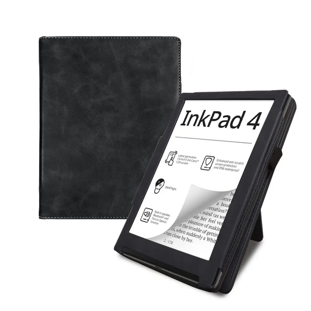 7.8 inch eReader Case Auto Sleep/Wake Slim Smart Cover PU Leather with Hand Holder Protective Shell for Pocketbook Inkpad 4