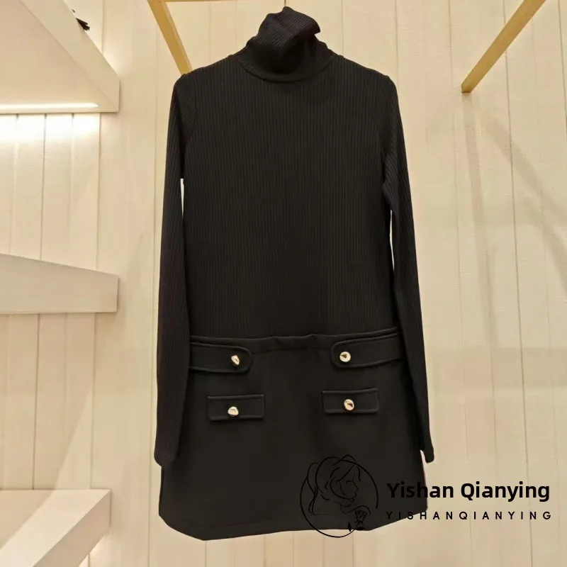   เสื้อไหมพรมคอสูงแขนยาวทรงมิดิสำหรับผู้หญิง ดีไซน์ทันสมัยพร้อมเข็มขัด สไตล์ฝรั่งเศส สำหรับฤดูใบไม้ร่วงและฤดูหนาว สินค้ามาใหม่