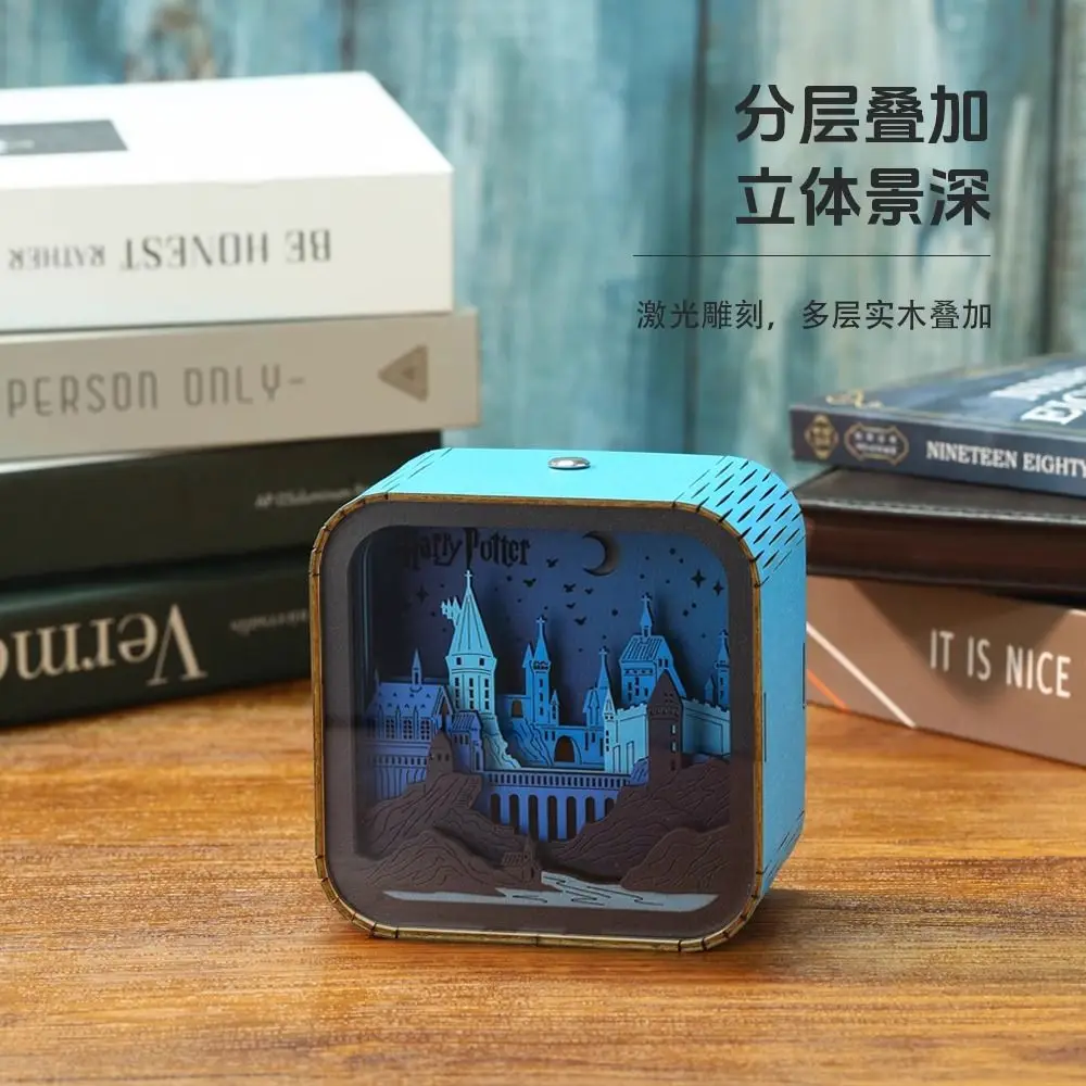 3D Harry Potter Kawaii Hogwarts Castle Woodcarving Lamp Charging Wooden Carving Harry Potter Architecture Bedroom Nightlight