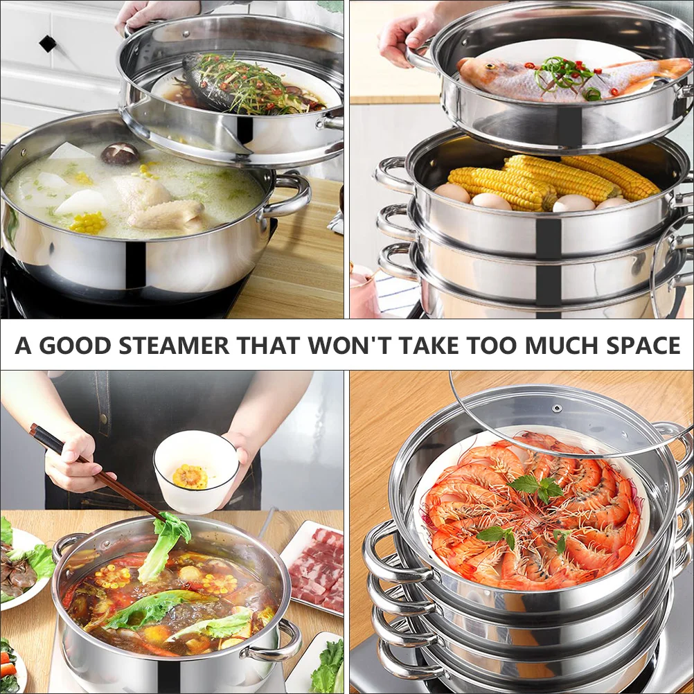 Imagem -04 - Pot Steamer Steam Cooking Conjunto Vapor Sopa Stockpot Camada Vegetal Steamers Pan Cooker Potes Aço Inoxidável