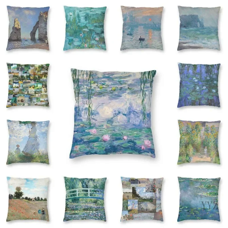 Water Lilies Claude Monet Fine Art Cushion Covers Sofa Decoration French Painter Art Square Throw Pillow Case 45x45 Pillowcase