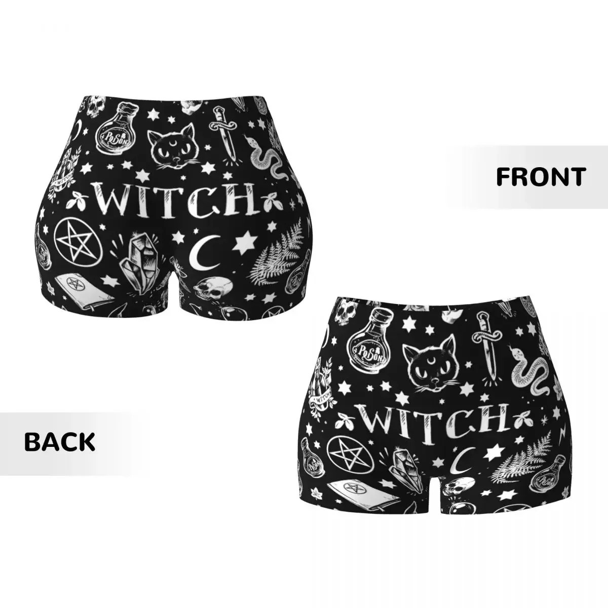 Custom Witch Pattern Volleyball Biker Gym Shorts Women\'s Halloween Occult Gothic Magic Athletic Workout Yoga Shorts