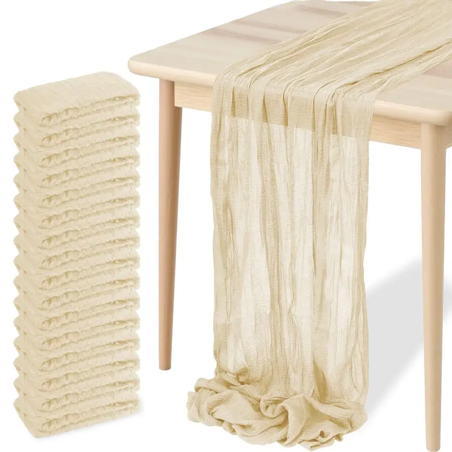 

Pack Cheesecloth Table Runners 20 x 120, Boho Gauze Table Decor for Wedding, Bridal Shower, Birthday Party, Long Romantic Runner