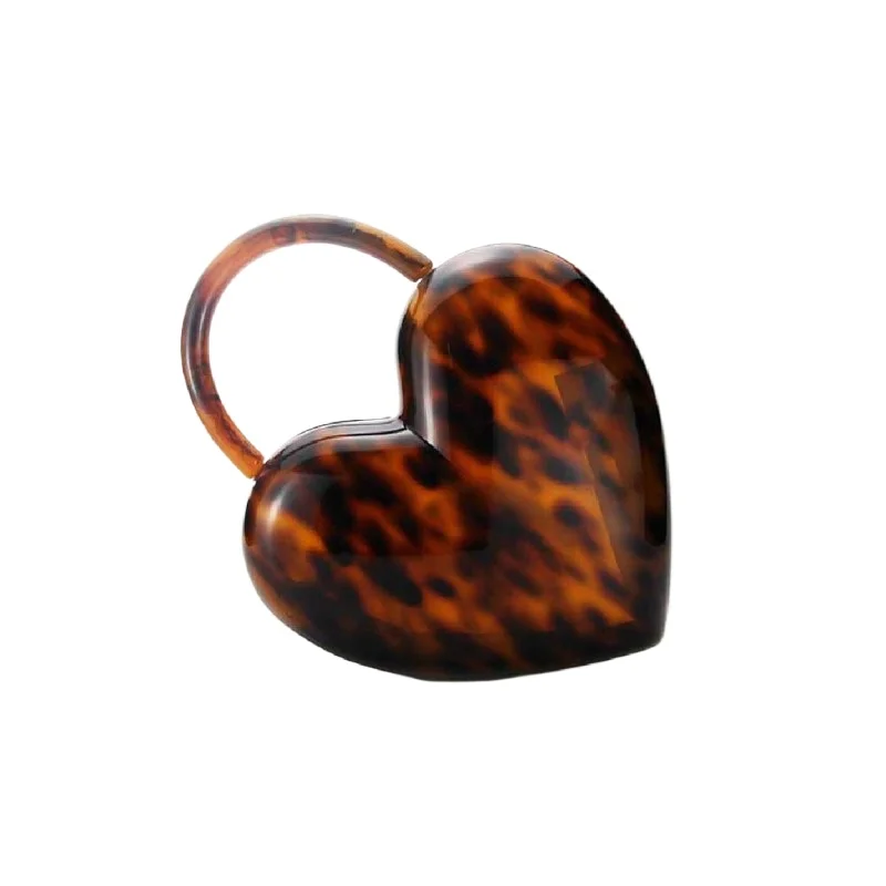 

Leopard Print Amber Design Heart Shape Evening Bag Trendy Acrylic Box Totes Handbag Fashion Phone Pocket Wedding Party Clutches