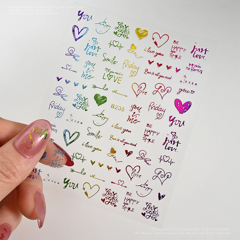 1 szt. Naklejki na paznokcie 3D Laserowe Serce/List Złote/Srebrne Romantyczne Serce Samoprzylepne Slidery Walentynki Y2K Naklejki do Manicure