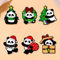 Cute Cartoon Christmas Day Enamel Brooch Creative Animal Santa Claus Panda Gift Lapel Pin Badge Backpack Clothing Accessories