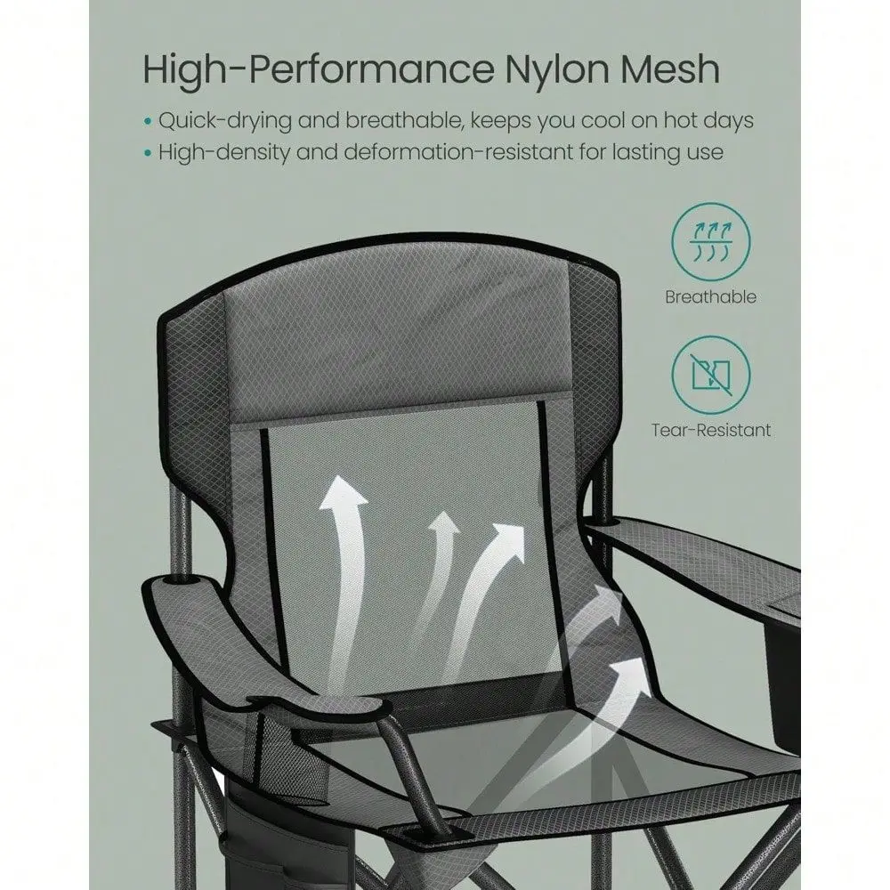 

Chair, Folding Lawn Chair With Cooler Bag, 352 Lb Weight Capacity, Adjustable Armrests With Cup Holder, Storage Bag, Breathable
