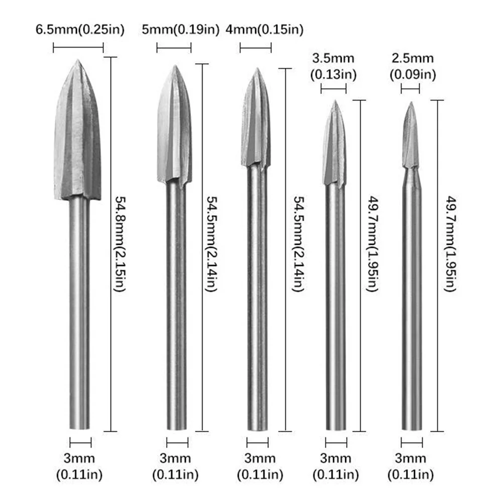 Set Mata Bor Ukir 5/6 Buah, Shank 3mm Untuk Mesin Gerinda Rotary, Alat Ukir Kayu Furnitur, Kerajinan Tangan DIY