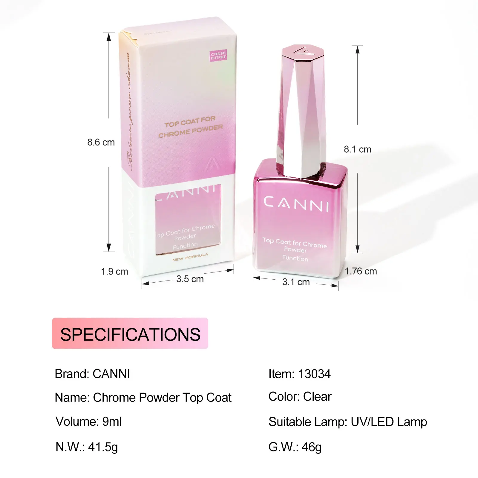 CANNI Chrom-Puder Top Coat 9ml Spiegel-Metallic Magischer Farbeffekt Nagelpigment für Gel-Nagellack Nageldekoration – Detail 1