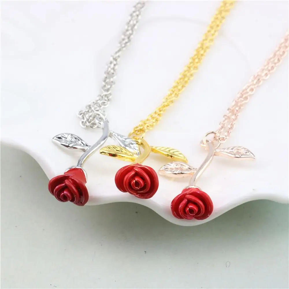 High Quality Red Rose Red Rose Pendant Oil Drop Creative Temperament Necklace Alloy Oil Drop Necklace Women Beauty