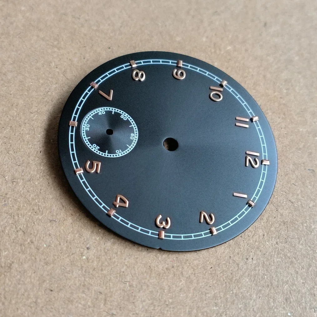 لا يوجد شعار 37 ملم قرص ساعة إكسسوارات الساعة قرص أسود رقم ذهبي وردي سمك 0.4 ملم مناسب لحركة ETA6498 ST3621