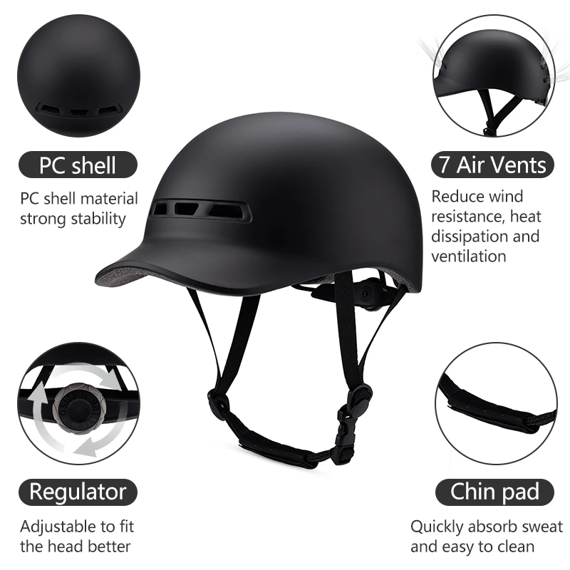 Baseball Cap Style Bicycle Helmet PC EPS Peaked Cap Breathable Urban Commuter Electric Scooter E-Bike Skateboard Helmet