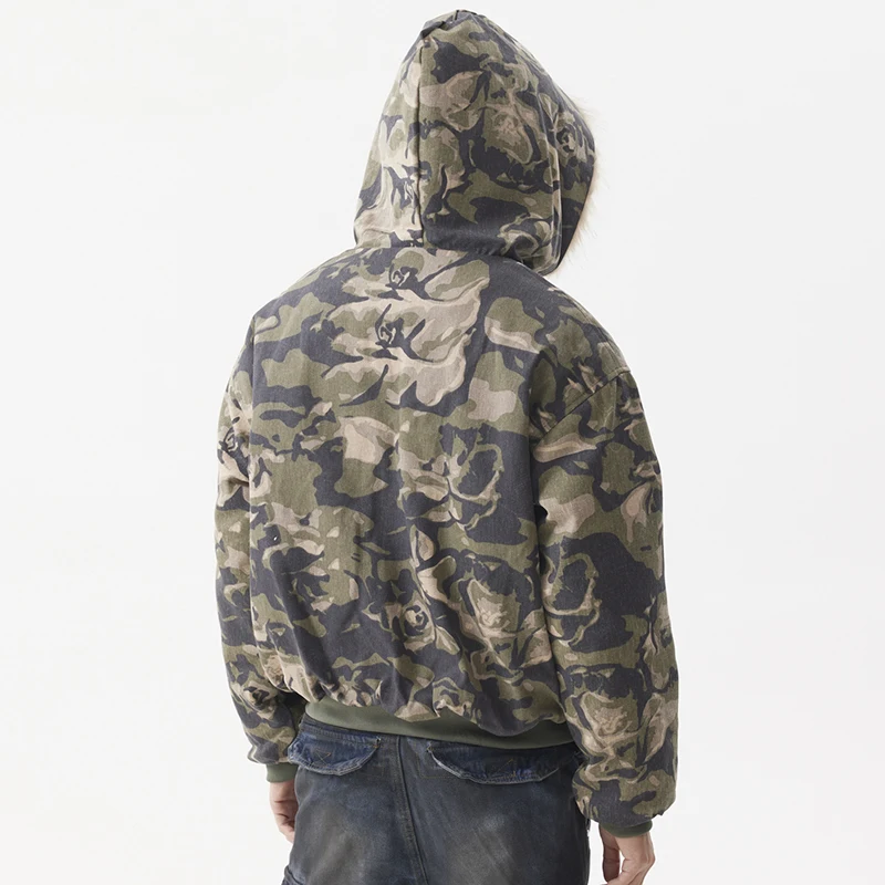 PFNW American Vintage Hooded Camouflage Cotton-padded Coats Men\'s Short Camouflage Winter Outwear Thickened Jacket New 28W5356