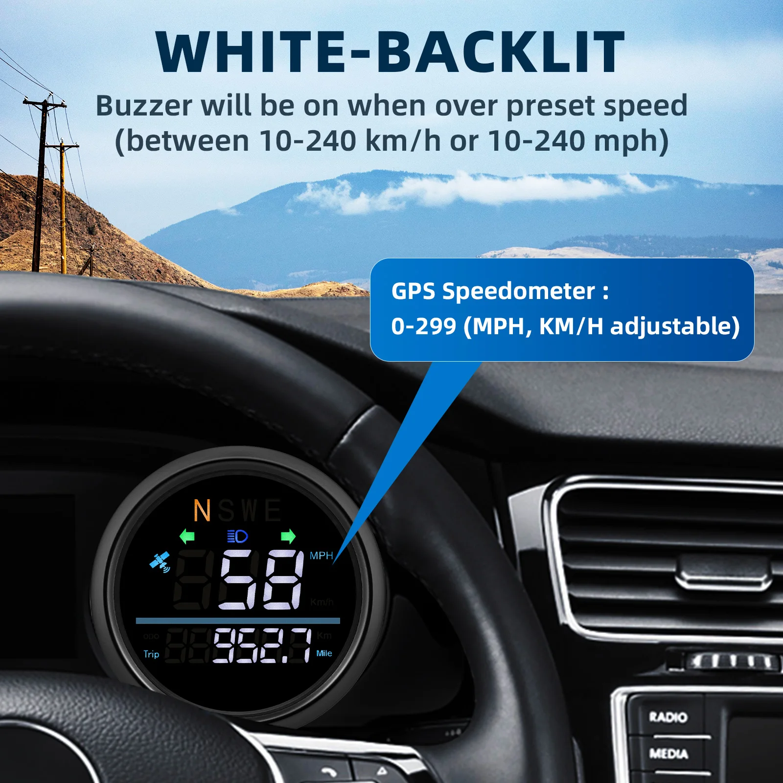 85 مللي متر GPS عداد السرعة مقياس مع عقدة هوائي GPS KMH رحلة سيارة عداد المسافات البوصلة إضاءة مقاومة للماء ضوء سرعة متر