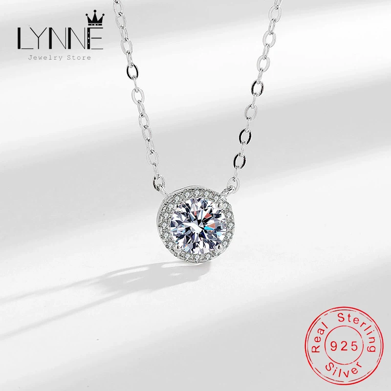 

New 925 Sterling Silver Fine Round AAA Zircon Pendant Necklaces Women Jewelry Birthday Gift Fashion Rhinestone CZ Clavicle Chain