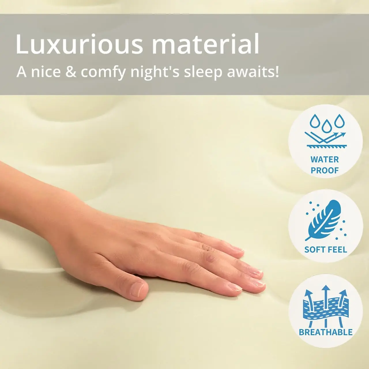 Simpli Comfy Inflatable 18” Queen Air Mattress With Built In Pump Self Inflating Blow Up Durable Heavy Duty Stay Firm