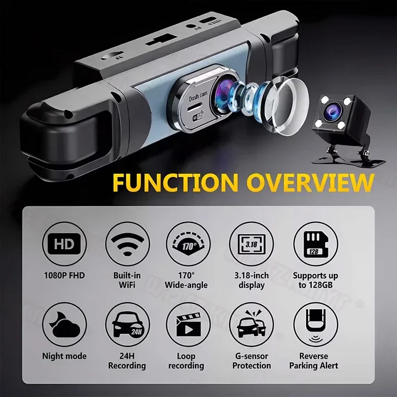 Four-lens Car Dash Cam Support Wifi 3.16Inch 1080P Monitoring Driving Recorder Auto DVR Video Recorder Night Vision Loop Record