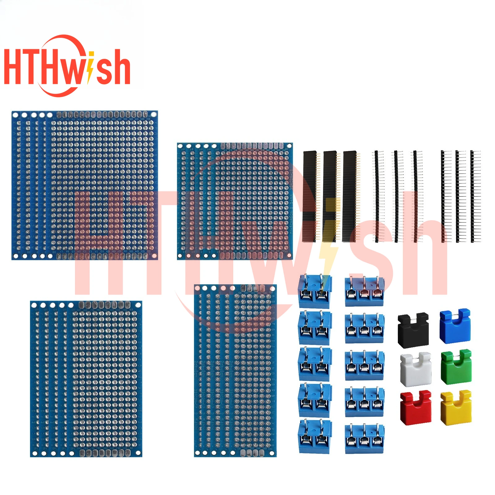 

Двусторонний набор плат PCB: синяя макетная плата 2x8, 3x7, 4x6, 5x7 см, соединительные перемычки и колпачки для экспериментальных плат DIY