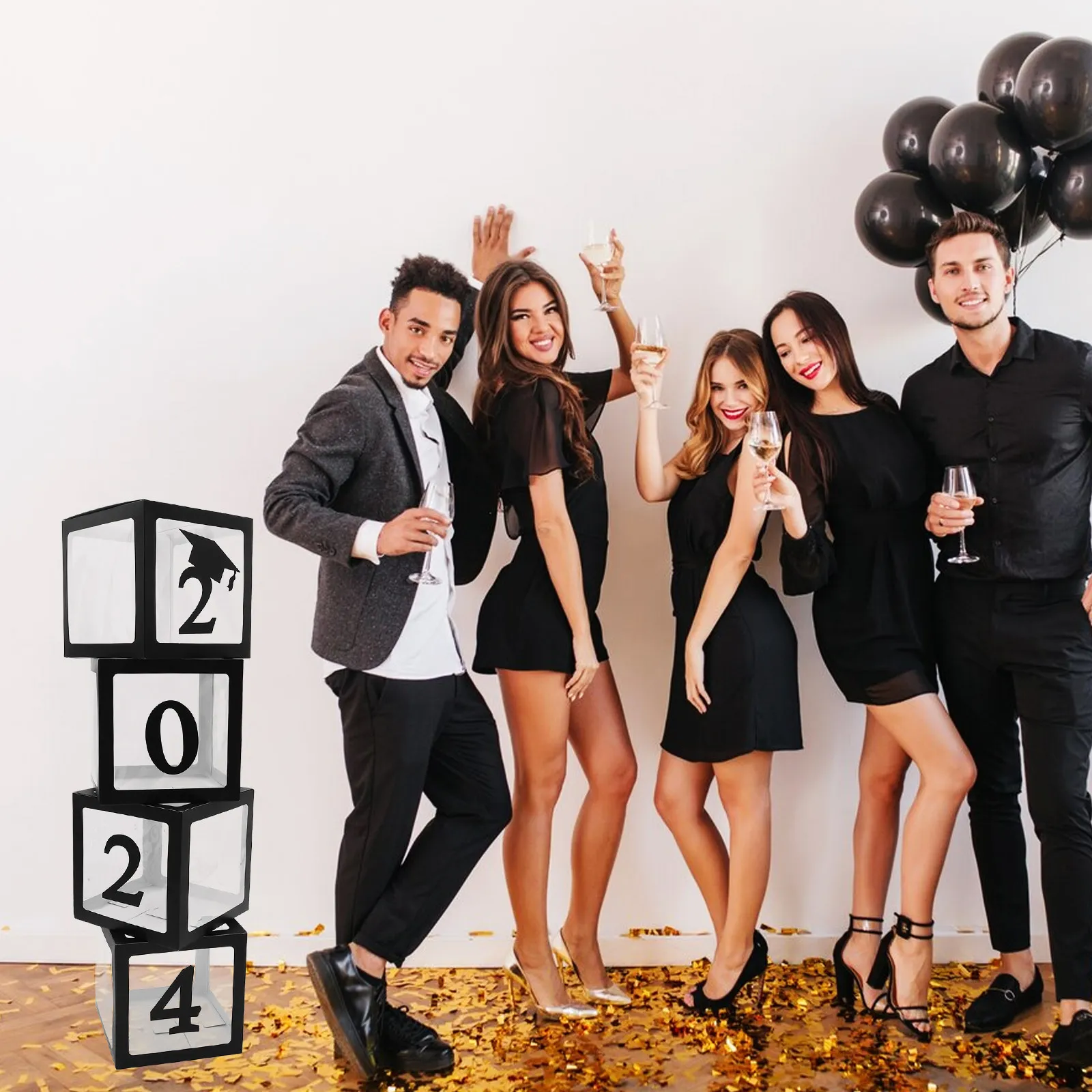 

1Set Graduation Balloon Box Paper PVC Decorative Display Case for Grad Party Photography Prop Balloon Holder Backdrop Decoration