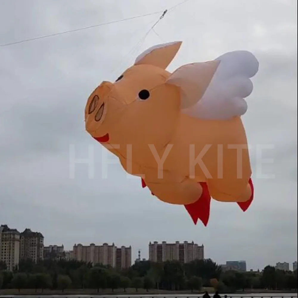 Neuankömmling große 3m Schwein Drachen Linie Wäsche für Erwachsene hochwertige 3D weiche aufblasbare Tier fliegende Schweinchen Drachen Anhänger
