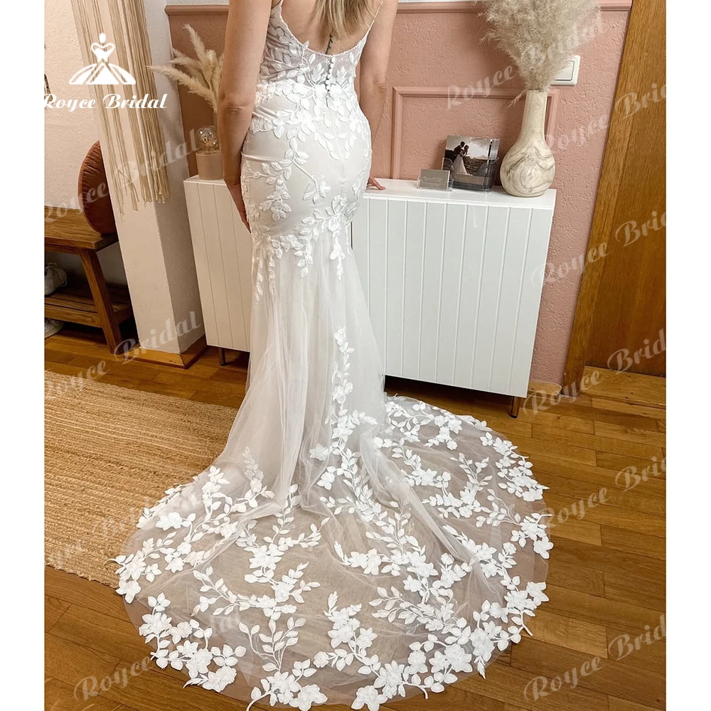 Roycebridal Hippie encaje sirena vestidos de novia tirantes espagueti Vedtidos Vintage Boho playa vestidos de novia 2025 personalizado