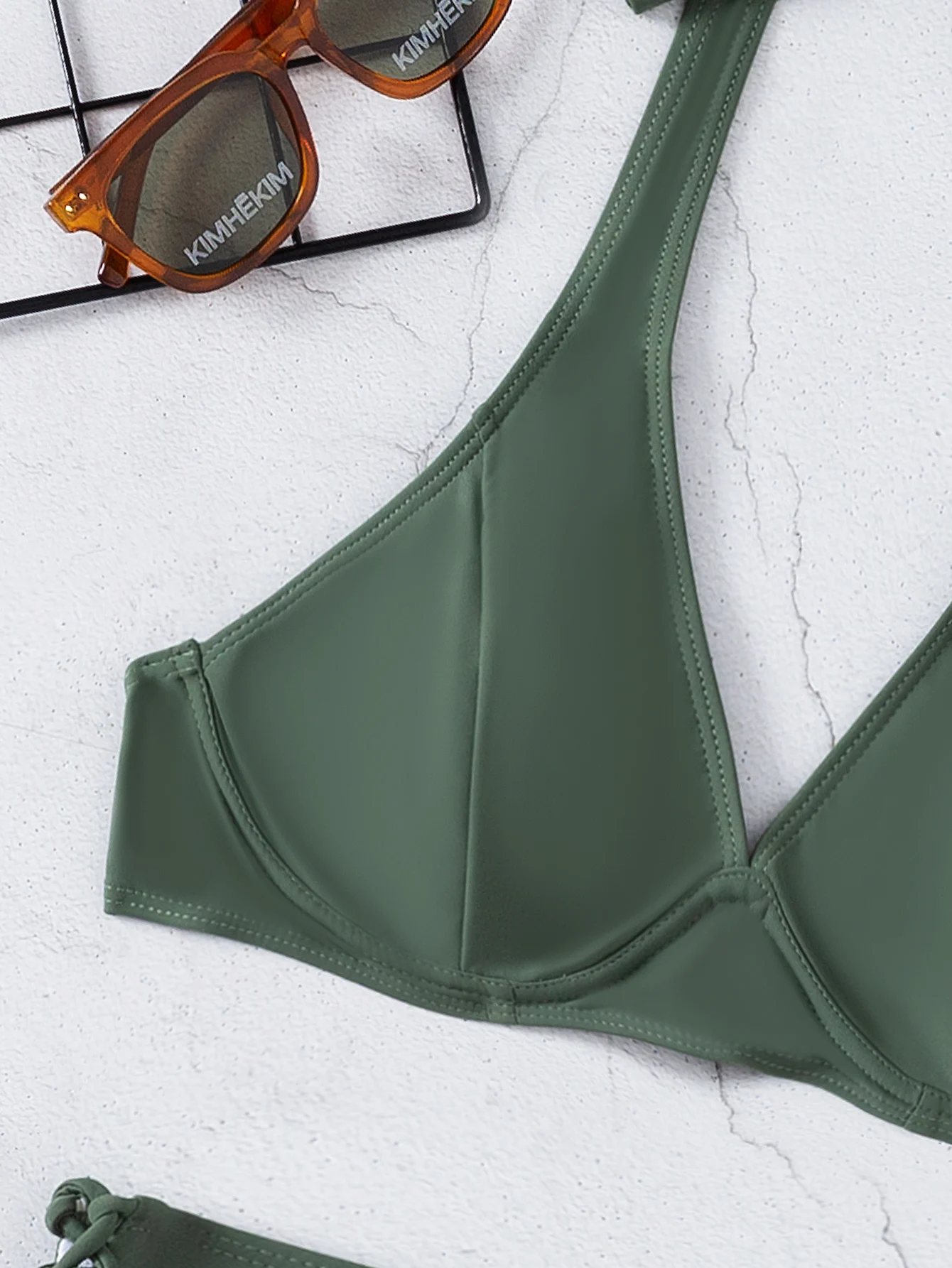 Biquíni Halter cintura alta para mulheres, swimwear push up, maiô verde feminino, moda praia monocromática, roupa de banho 2021