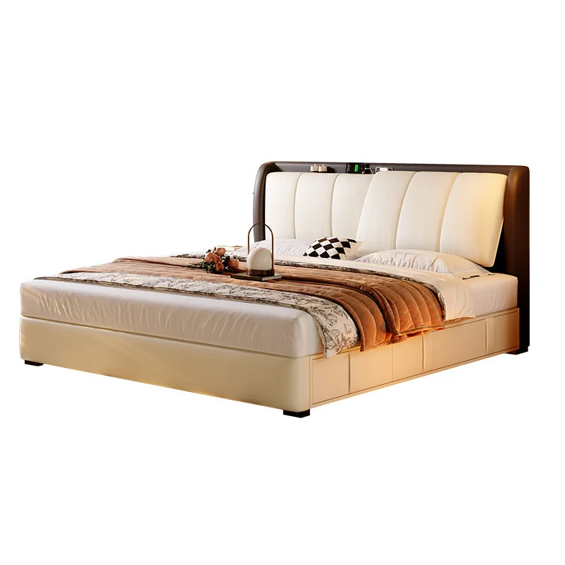 

French Evening Wind Master Bedroom High-end Atmospheric Soft Bag Multifunctional with Drawer Storage Leather Bed