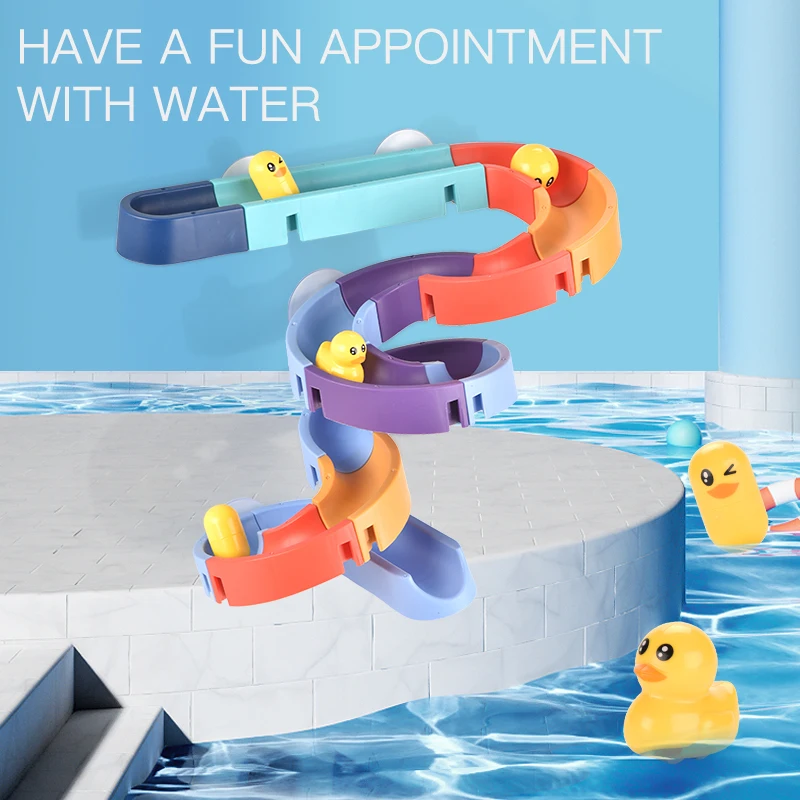 Klocki do budowania torów, klocki z kulką płynącą po wodzie, zabawki wodne, zestaw torów do kąpieli dla dzieci, tor do zabawy w wodzie dla niemowląt