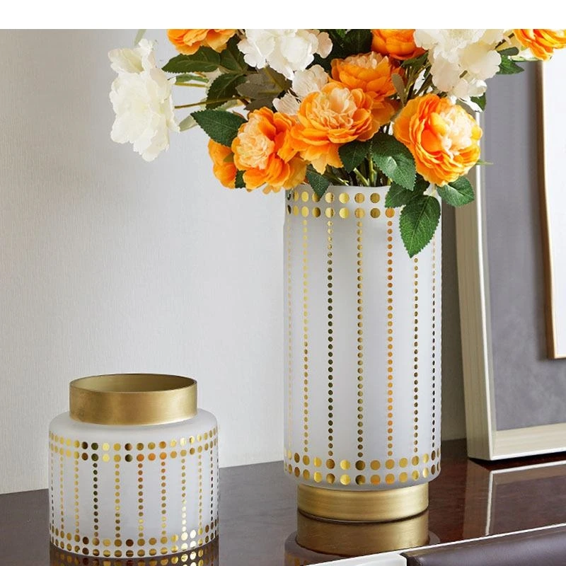 Golden Polka Dot Glass Vase Hydroponics Flower Pots Decorative Flowers Arrangement Desk Decoration Transparent Vases Home Decor