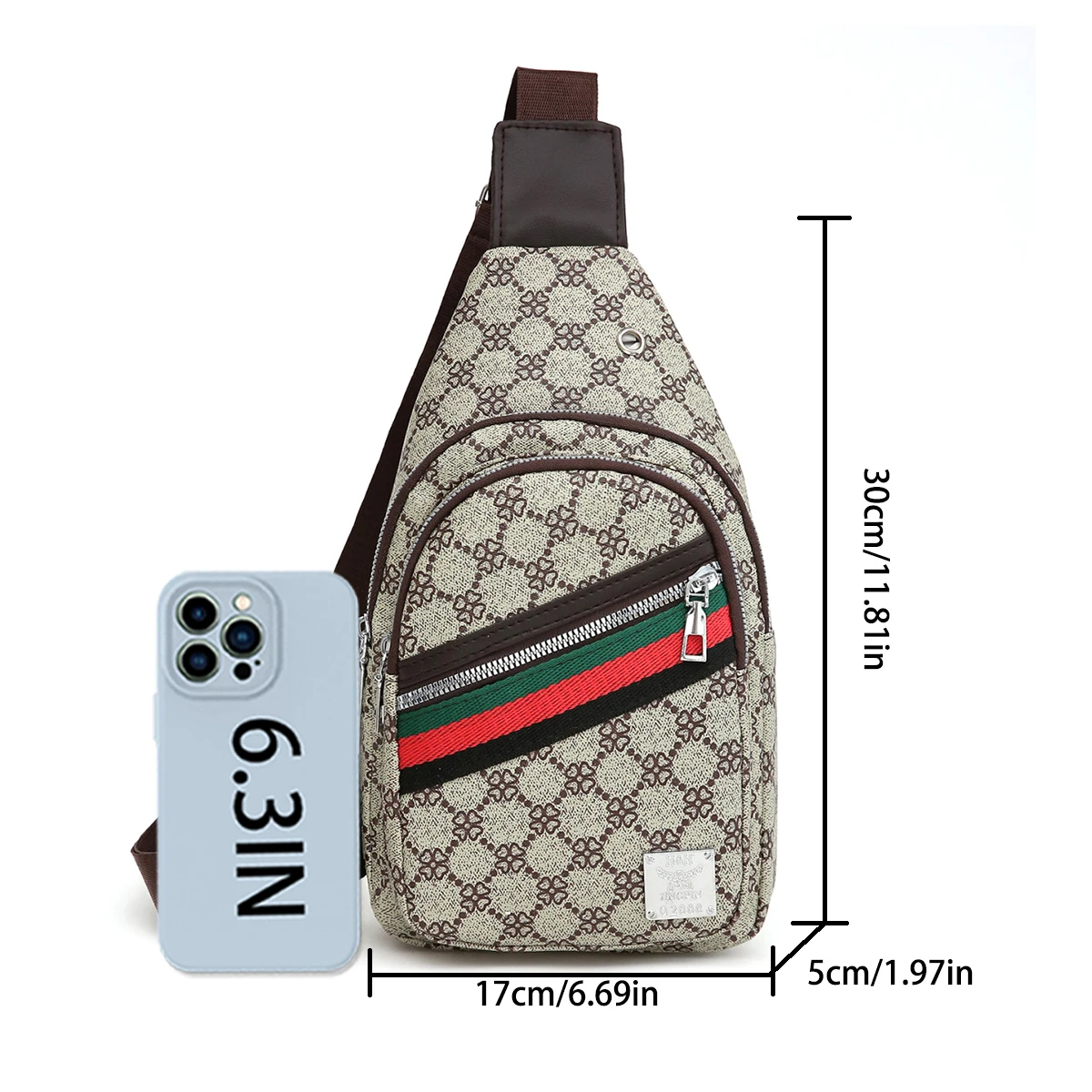 Sporty Functional chest bag for Men & Women Geometric Print Multi-Pocket PU Headphone Port  shoulder bag for Commute Sports view 2
