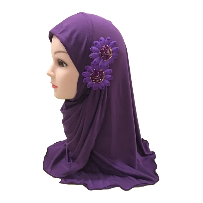 Muslim Flower Hijab for Kids Girls Full Cover Scarf One Piece Amira Instant Headscarf Wrap Islamic Arab Prayer Hijabs 2-6 Year