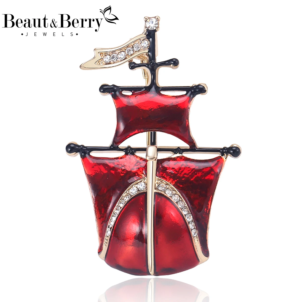 Beaut&Berry Classic Enamel Sailing Ship Brooches for Women Unisex Transport Pins Casual Party Jewelry Accessories Gifts