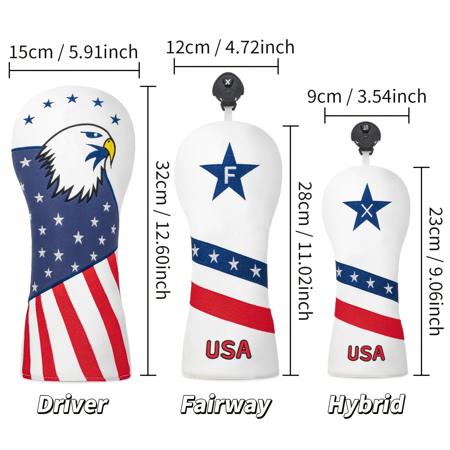 1pc/3pcs Driver/Fairway/Hybrid Golf Headcovers - Eagle And USA Elements Fun Design Style Golf Club Cover, image 6