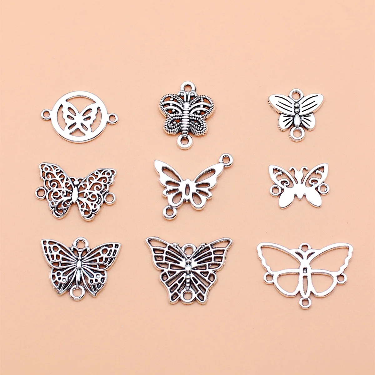 9pcs Antique Silver Color Butterfly Connector Charms Collection For DIY Jewelry Making, 9 Styles, 1 of Each