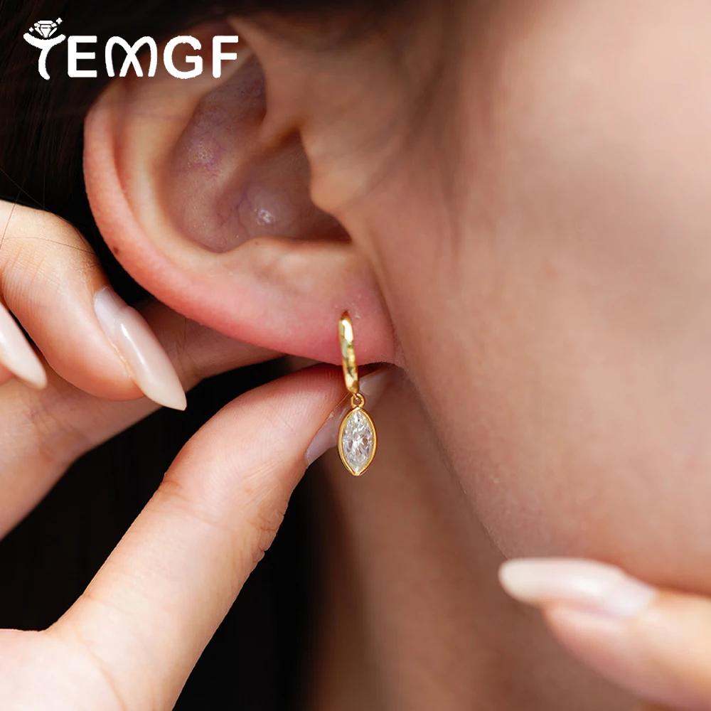 

Серьги-капли TEMGF с муассанитом, сертифицированные GRA, серьги-гвоздики из серебра 925 пробы с покрытием из 14-каратного золота для женщин, ювелирные украшения для свадебной вечеринки, 1 карат/пара
