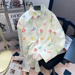 Komiyama Colorful Letter Printed Blusas Mujer Lapel Neck Long Sleeve Shirts Blouses Kawaii Loose Camisas Fall Y2k Shirt Tops