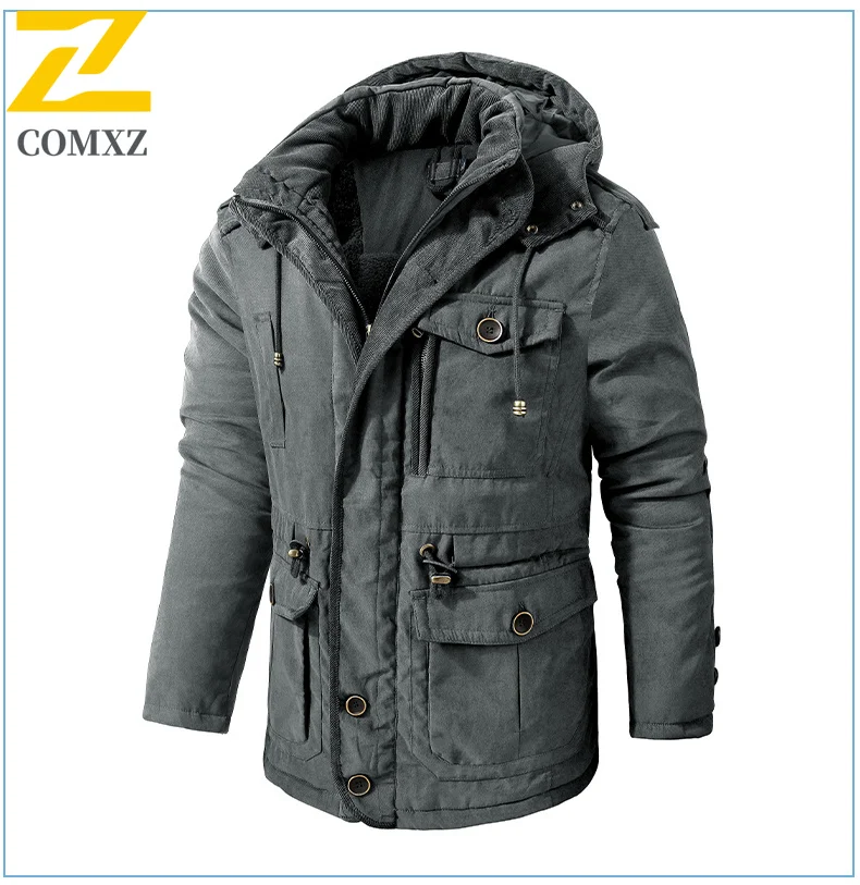 

Retro Fleece Wool Jacket Men's Winter Clothing Warm Thick Hooded Parkas Men Outdoor Hunting Snow And Cold Proof Pocket Sled Coat