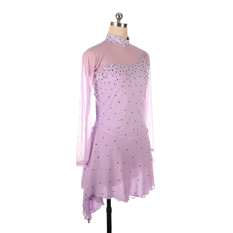 Professional figure skating outfit, women's performance competition dress, light purple sparkling diamond view 6