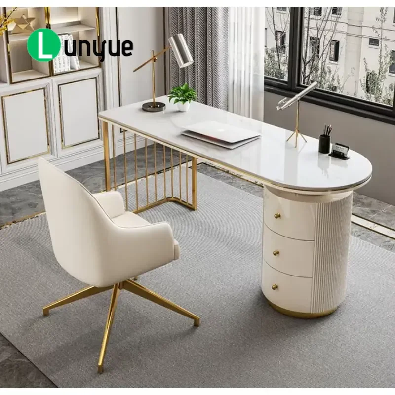 Modern Marble Office Desk with Drawer Boss Table Cabinet Furniture for Home Office Workstation Durable Stylish Storage