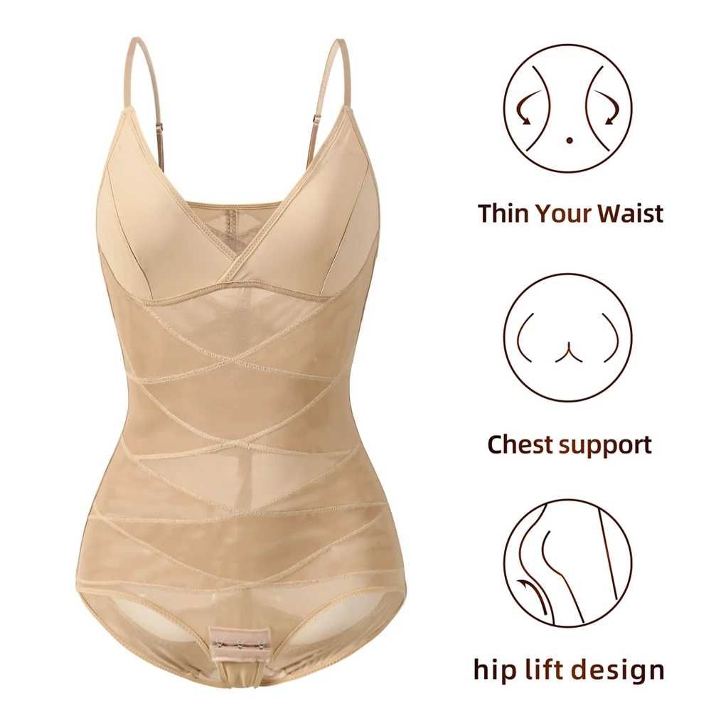 Women Bodysuit Briefs Full Body Shaper Underwear Seamless Sexy Tummy Control Shapewear Mesh Slimming Flat Belly Underbust Corset