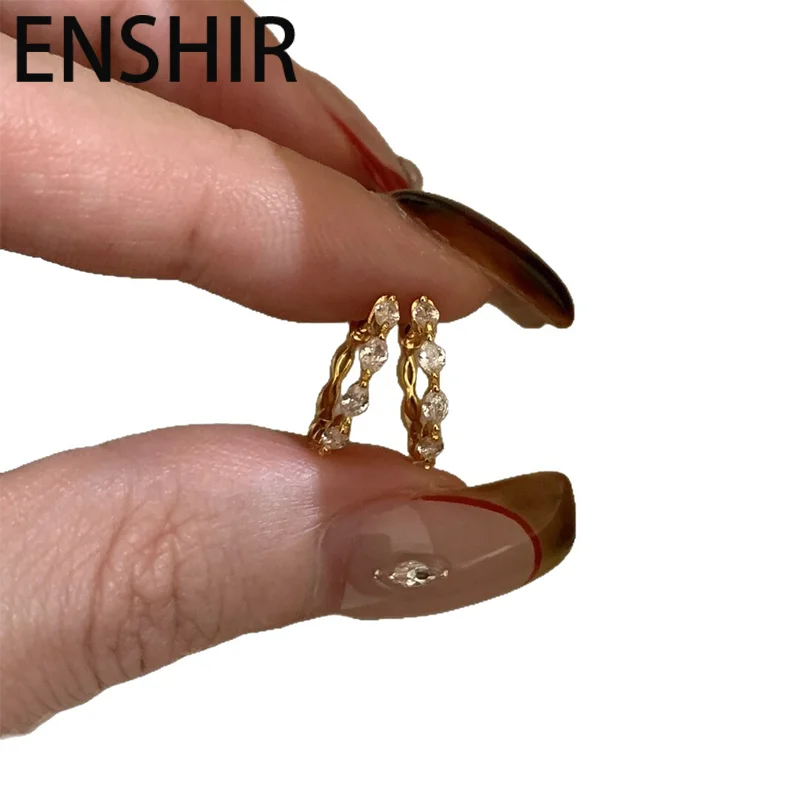 ENSHIR Marquise Zircon Hoop Earrings For Women Stackable Ear Cuffs Vintage French Temperament Delicate Jewelry Gifts Wholesale