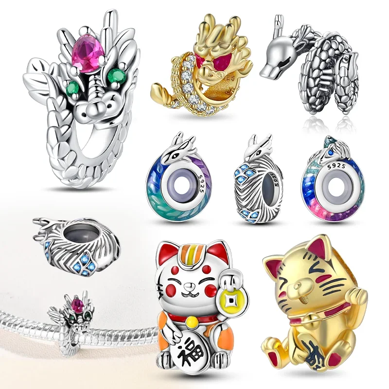 

Silver S925 Classic Chinese Dragon Charms Lucky Cat 925 Silver Beads Classic Charm Diy Original Bracelet for Women Jewelry Gift