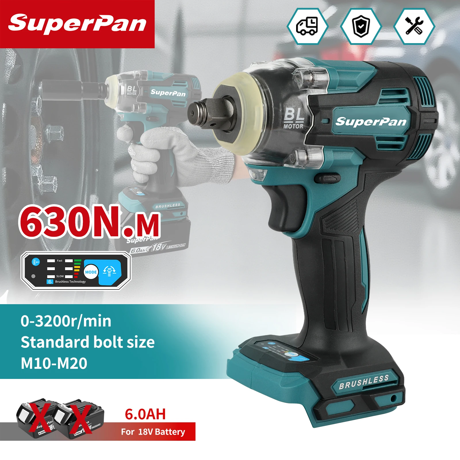 

Ударный гайковерт Superpan TW004G с бесщеточным двигателем, высоким крутящим моментом, для авторемонта и обслуживания автомобилей